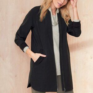 Garnet Hill Longline Bomber Jacket Small S Black Zip Up Coat
